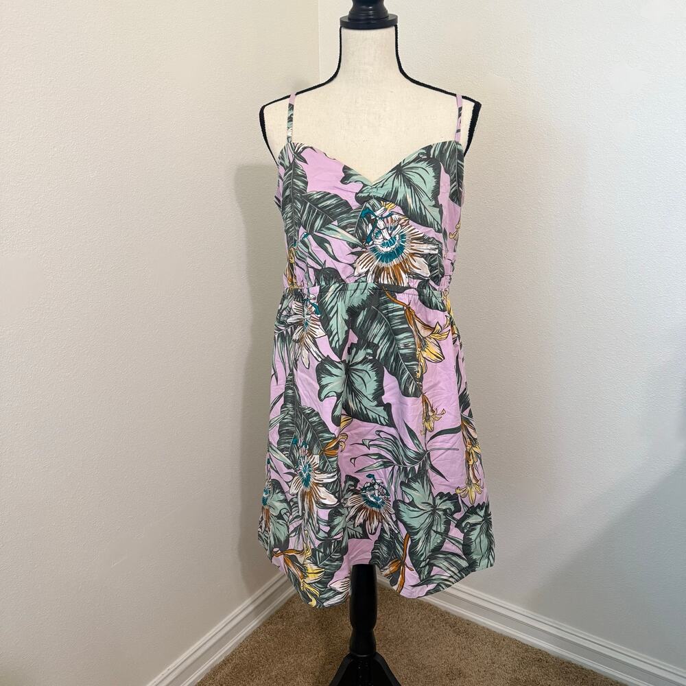 J. Crew Printed Poplin Cami Dress Purple Lilac Green Cotton Womens XL EUC